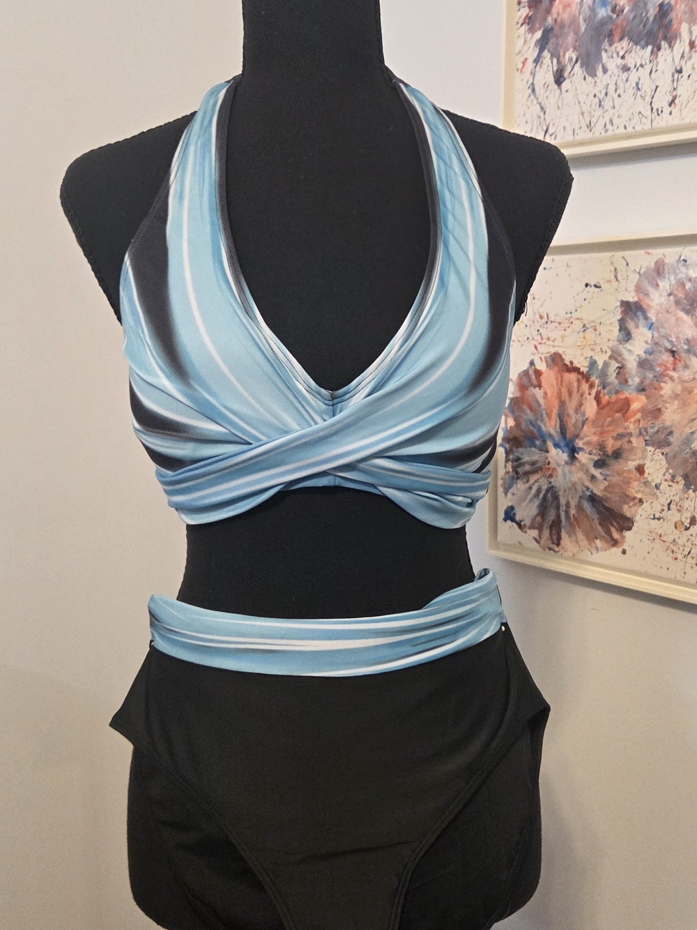 Blue Striped Twist-Front Swim Bikini Set